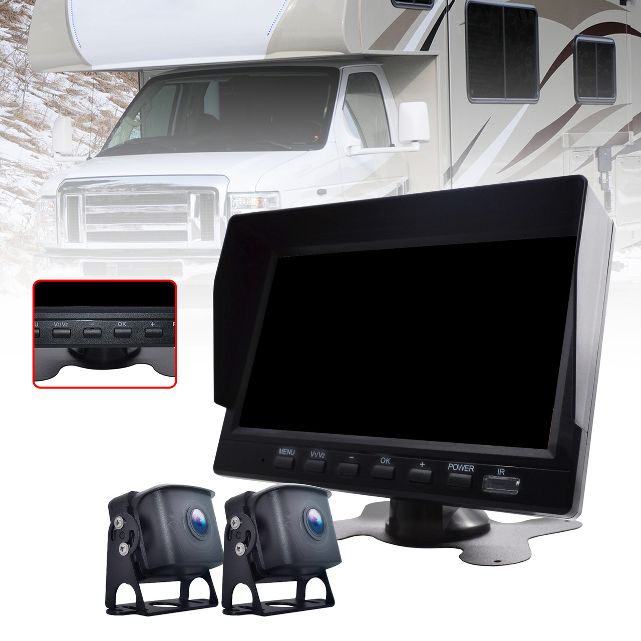 7" Monitor DVR Driving Video Recorder for RV Truck Bus+2 Rear View Backup Camera