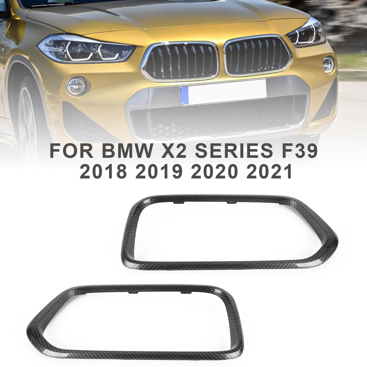 Front Bumper Grill Frame Cover Trim Fit BMW X2 Series F39 2018-2021 Carbon Fiber