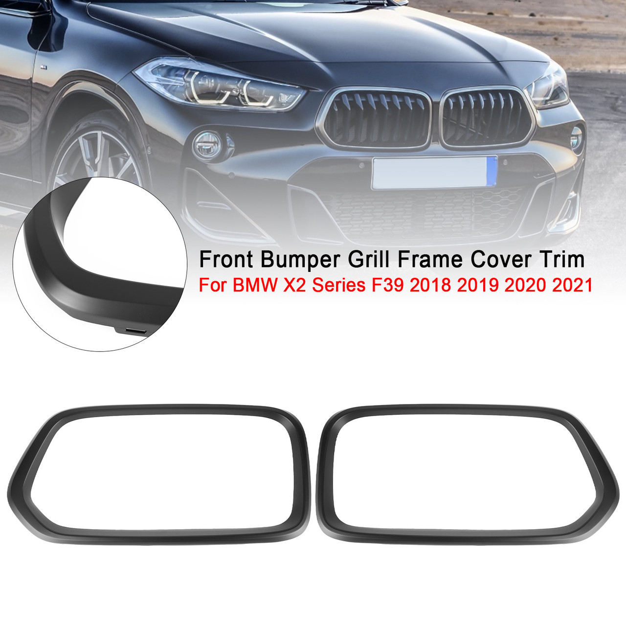 2018-2023 BMW X2 Series F39 Front Bumper Grill Frame Cover Trim Matt Blcak