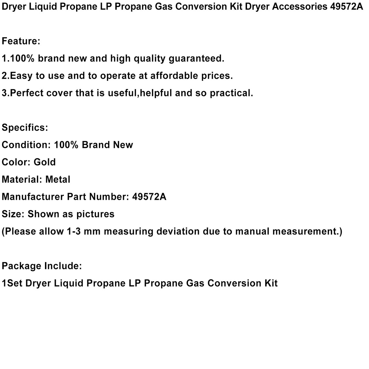 Dryer Liquid Propane LP Propane Gas Conversion Kit Dryer Accessories 49572A