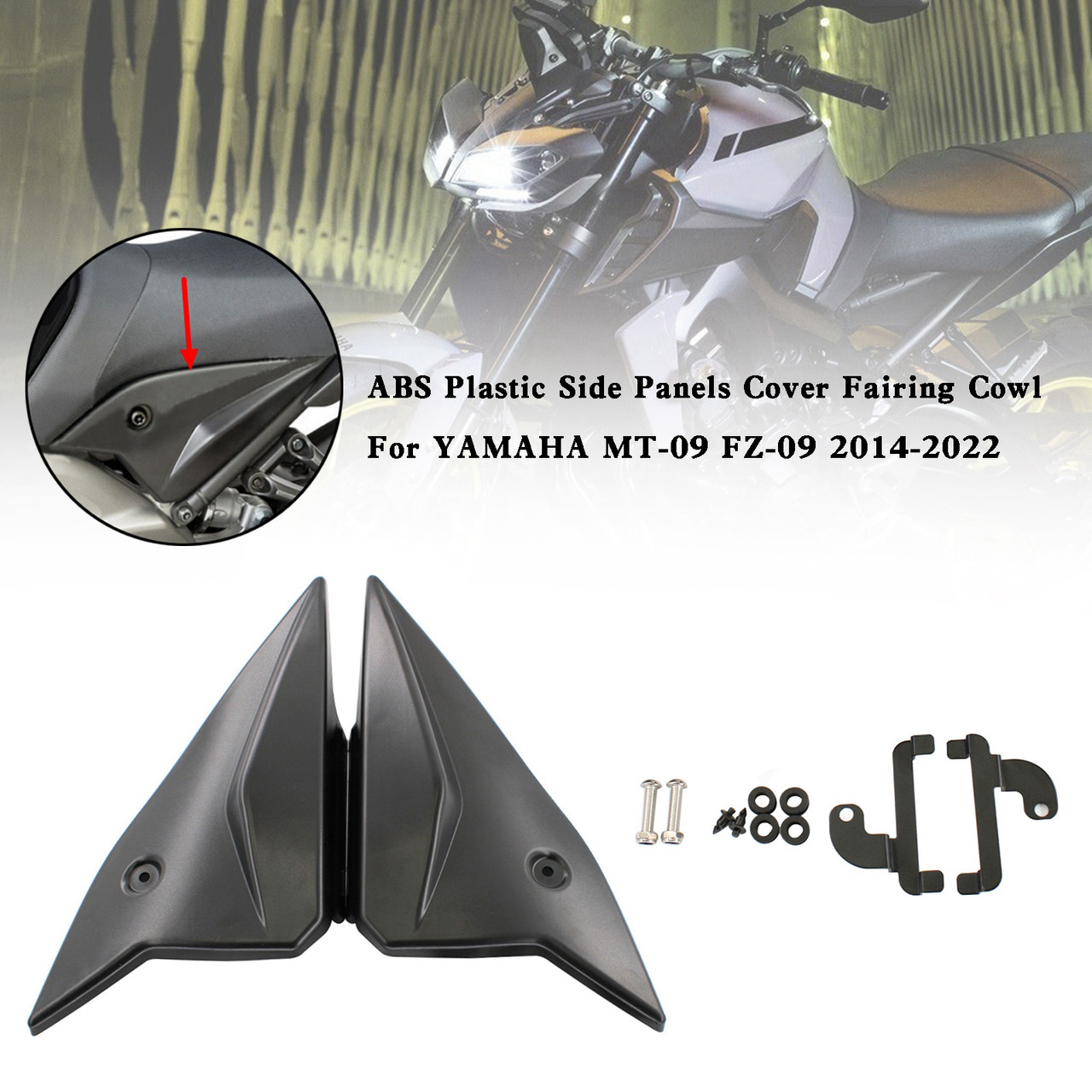 ABS Plastic Side Panels Cover Fairing Cowl For Yamaha MT-09 FZ09 2014-2021 Black