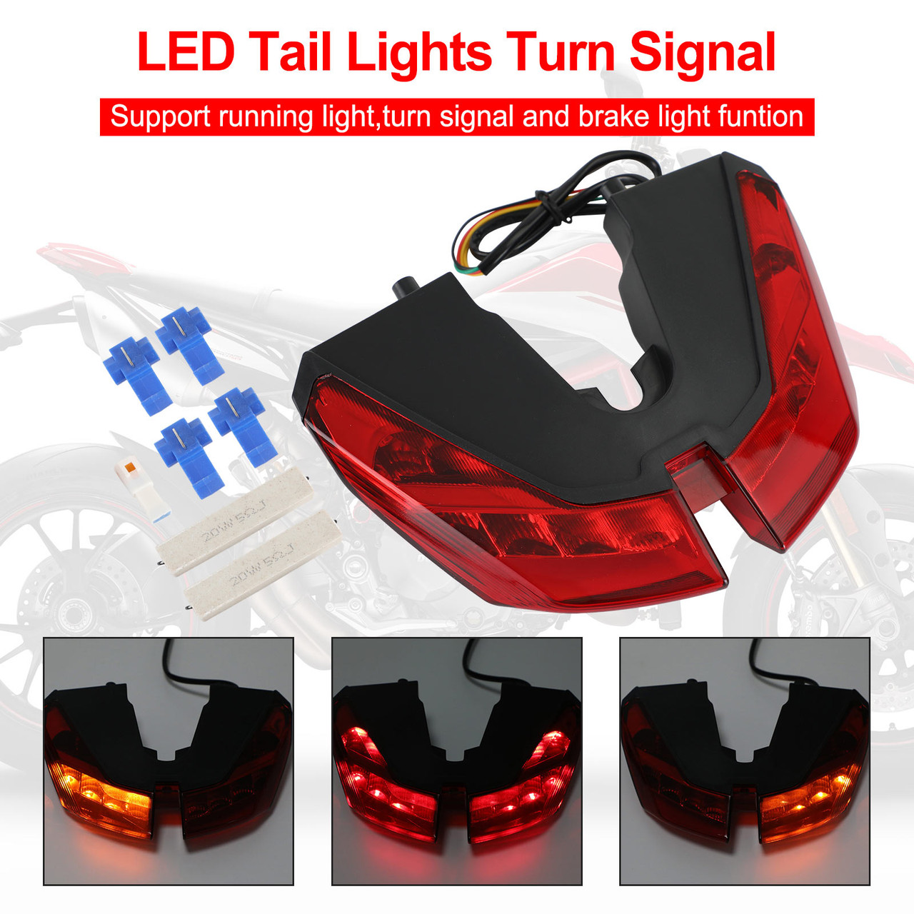 Tail Lights Turn Signal For DUCATI HYPERMOTARD 821 939 950 SP 2012-2021 Red