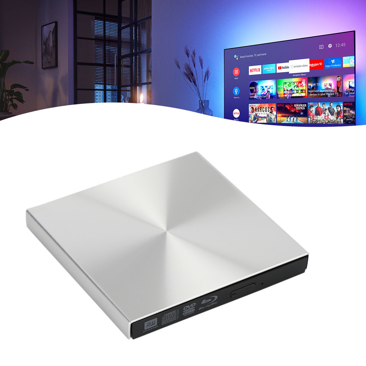 Portable External Blu ray Drive BD Combo Player Type-C Fit for Win10 Mac OS