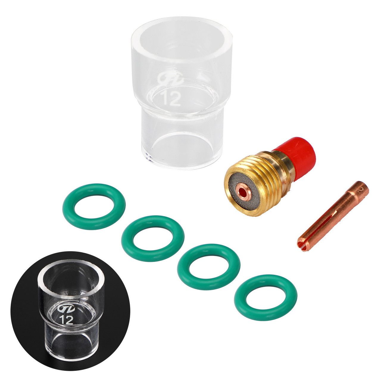 7pcs TIG Welding Torch Stubby Gas Lens Pyrex Glass Cup Kit For WP-9/20/25