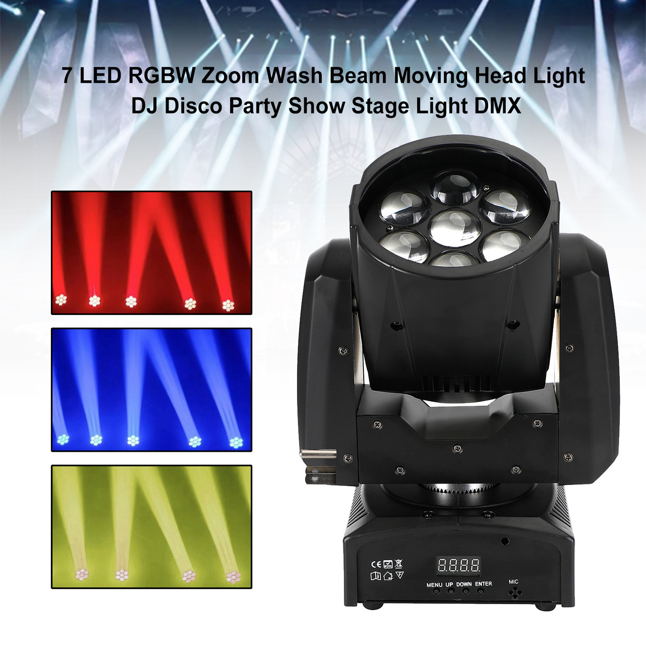 7 LED RGBW Zoom Wash Beam Moving Head Light DJ Disco Party Show Stage Light DMX