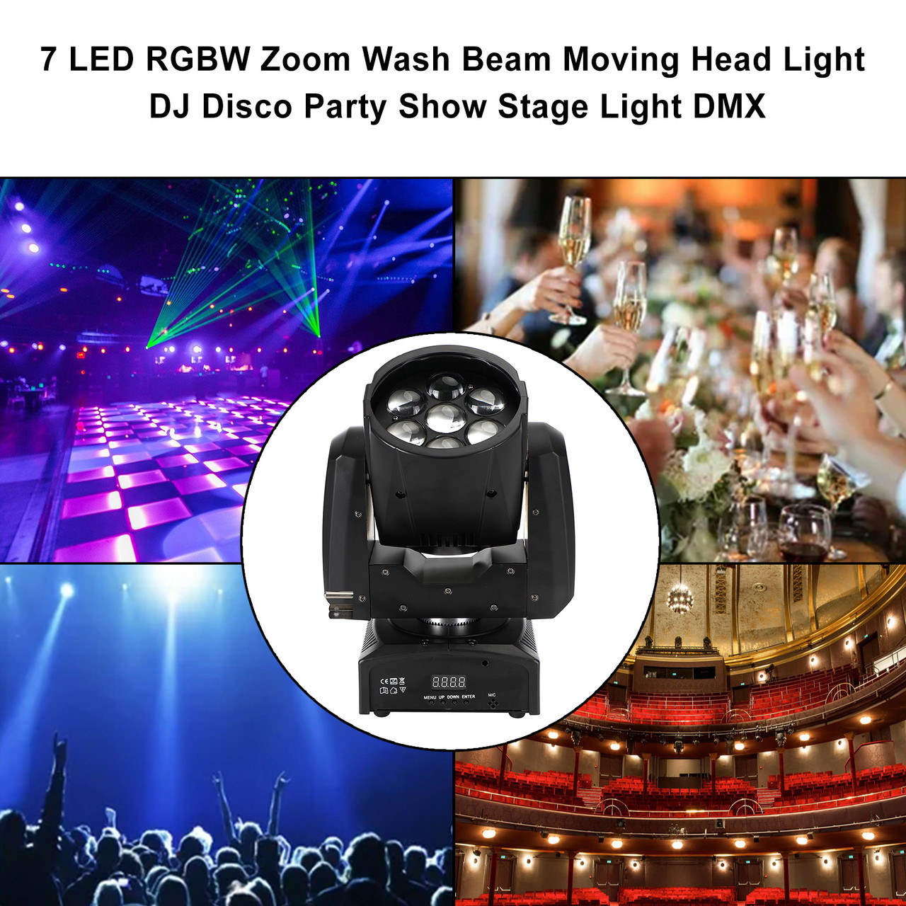 7 LED RGBW Zoom Wash Beam Moving Head Light DJ Disco Party Show Stage Light DMX