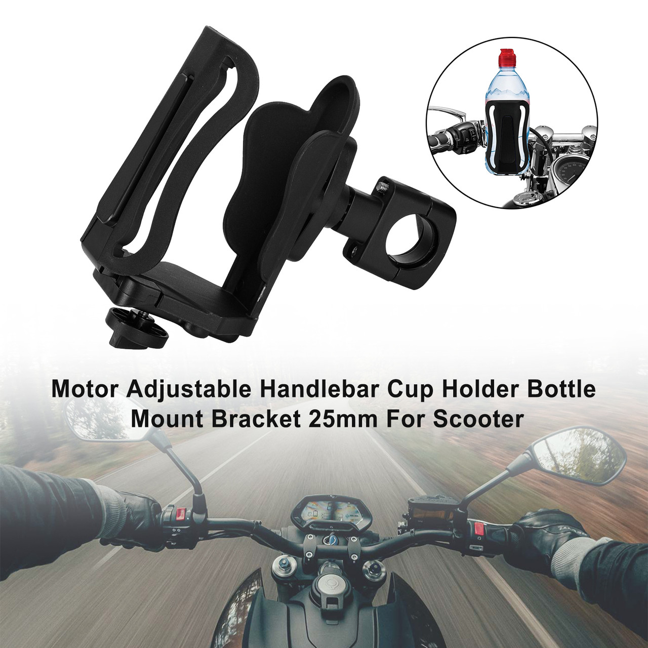 25MM Cup Holder Beverage Water Bottle Cage Mount Handlebar For Motorbike Black