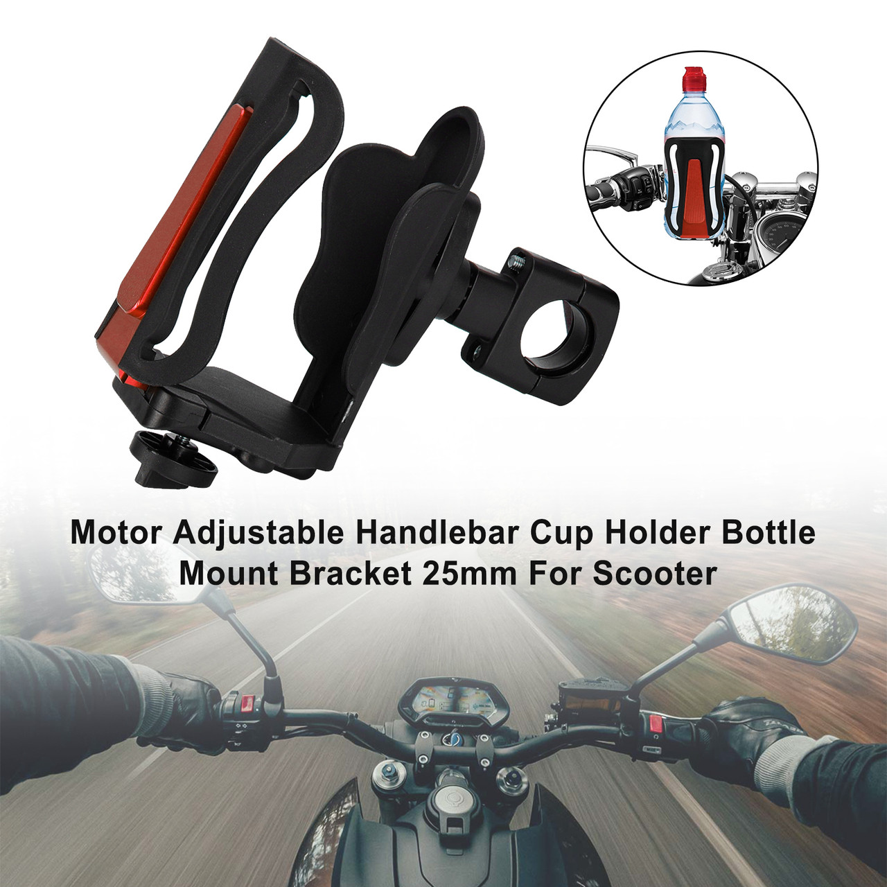 25MM Cup Holder Beverage Water Bottle Cage Mount Handlebar For Motorbike Red