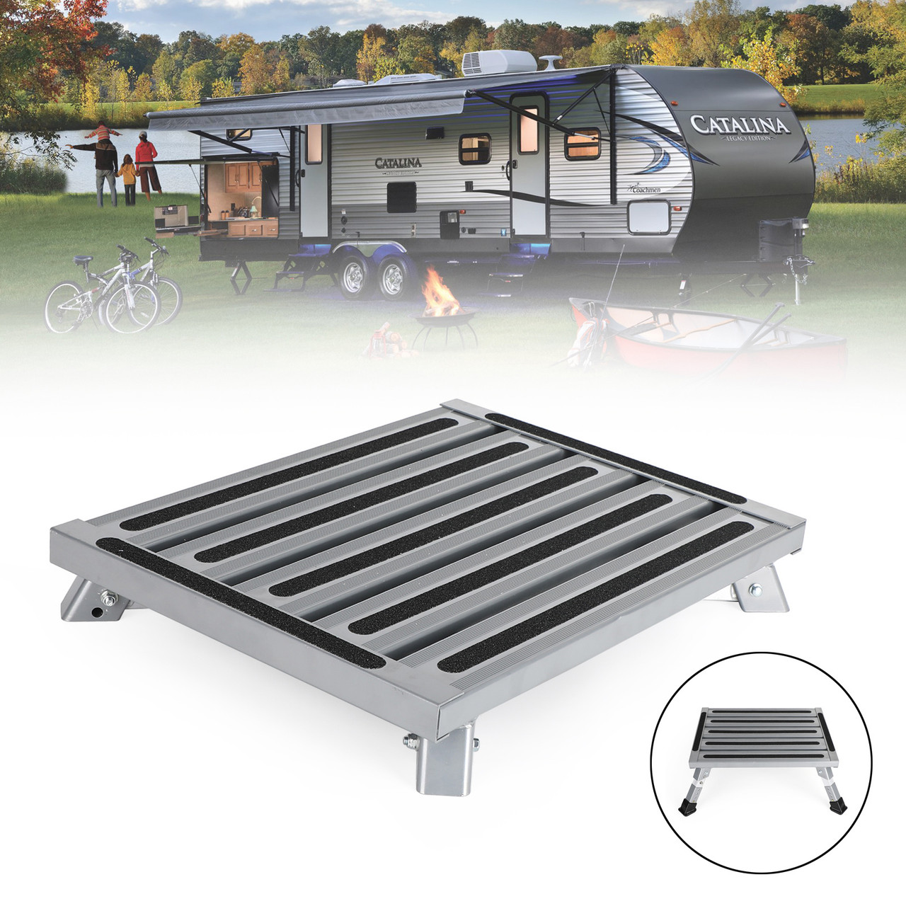 tree ② Folding Aluminum Platform RV Step Stool Trailer Camper Working