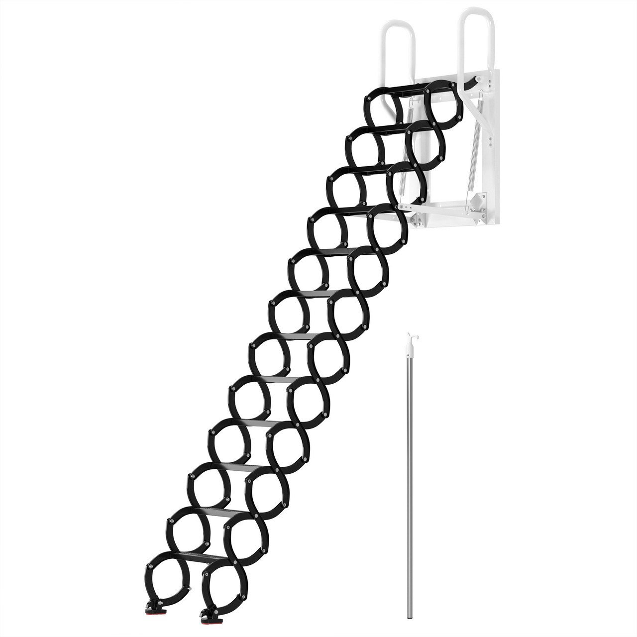 9.8ft Black Wall Mounted Folding Loft Ladder Stairs Attic Ladder
