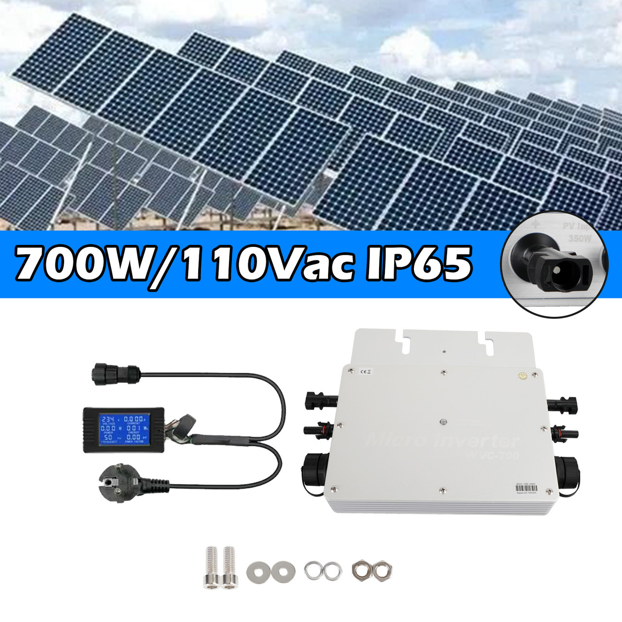 700W/110Vac IP65 Waterproof Solar Inverter Grid Tie MPPT Micro Inverter with Display
