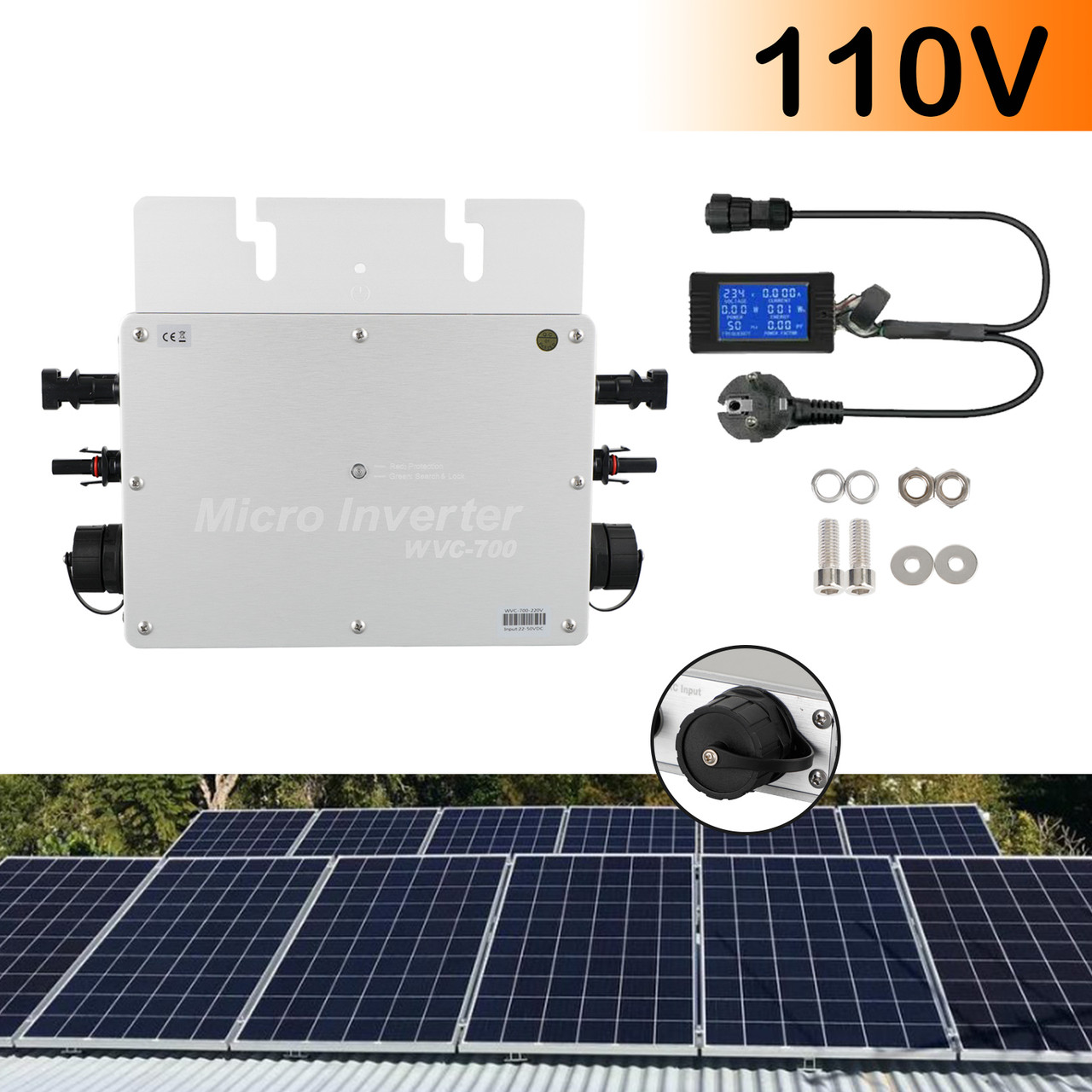 700W/110Vac IP65 Waterproof Solar Inverter Grid Tie MPPT Micro Inverter with Display
