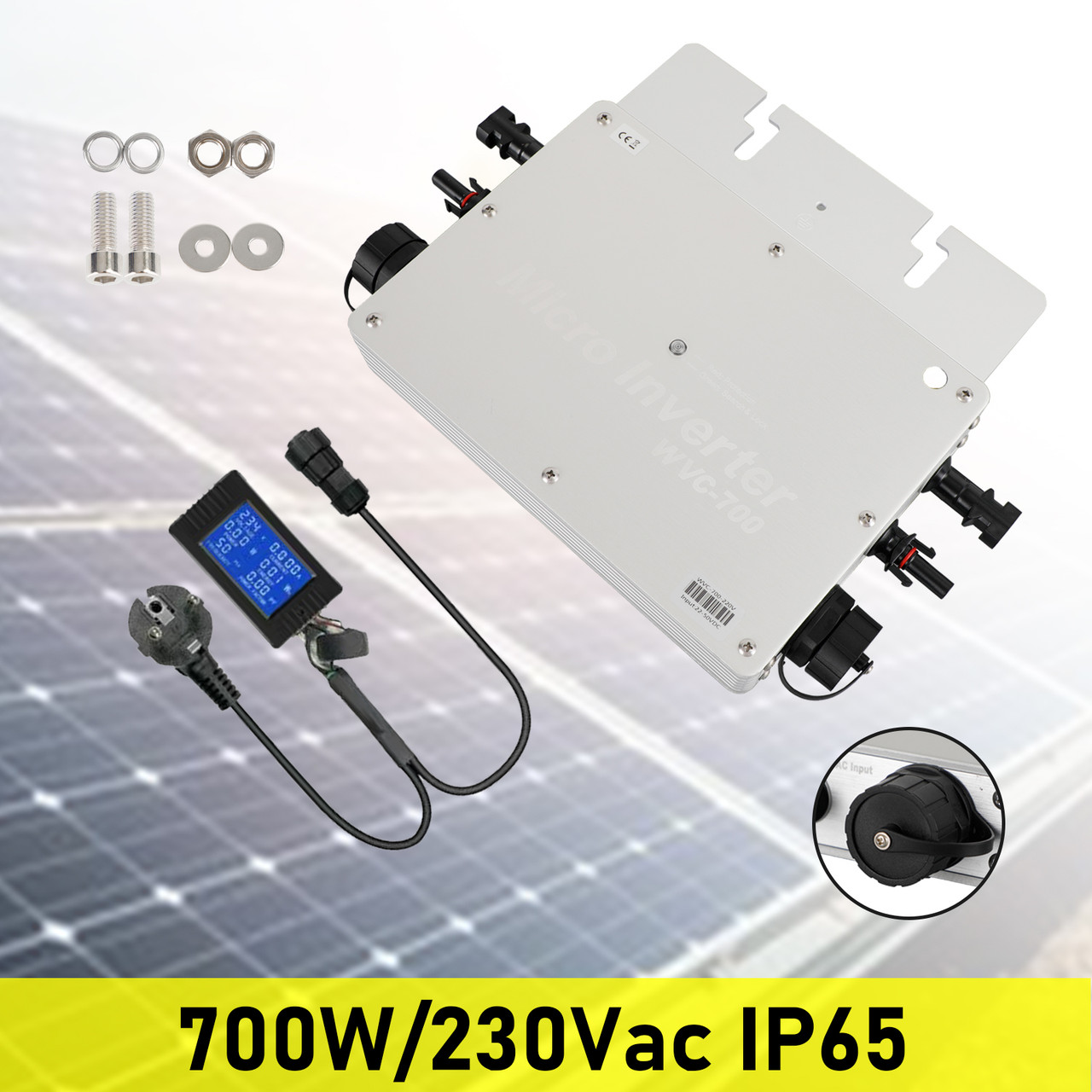 700W/230Vac IP65 Waterproof Solar Inverter Grid Tie MPPT Micro Inverter with Display