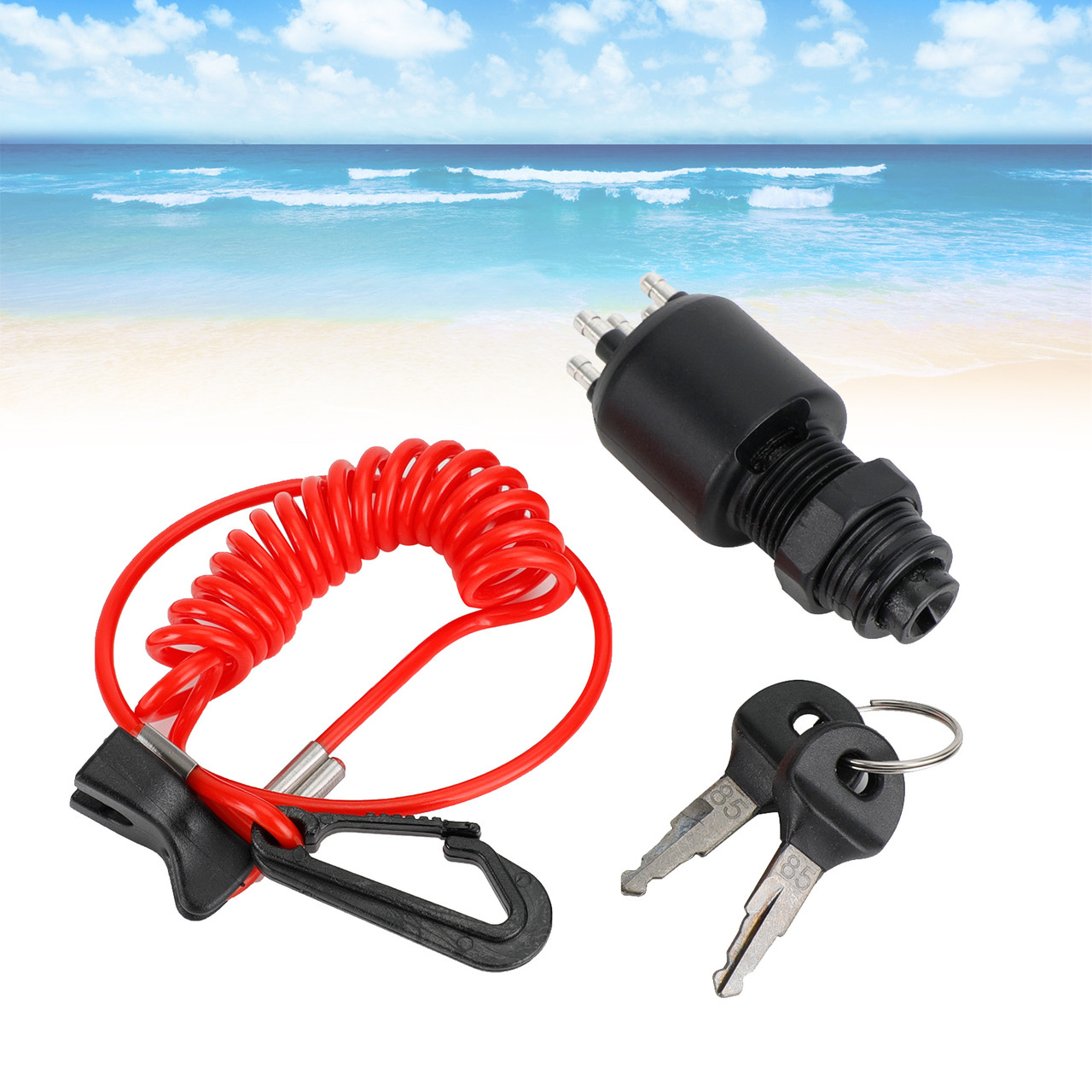 Ignition Switch Key w/ Lanyard 5005801 For Johnson OMC BRP 1996 Up Evinrude Boat