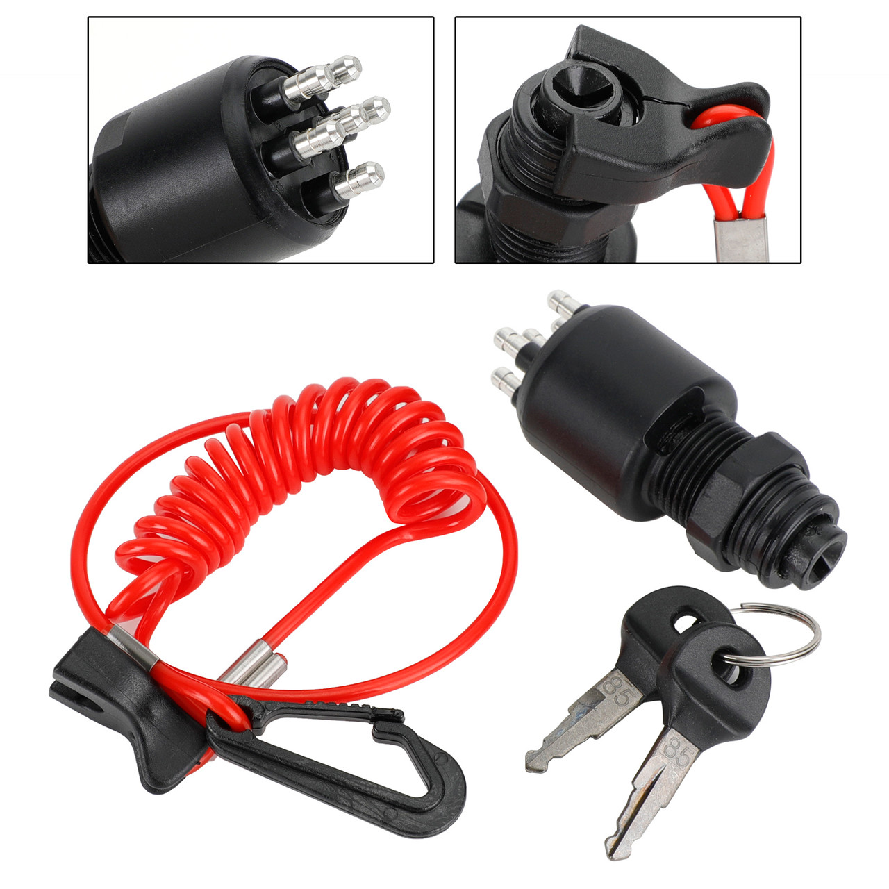 Ignition Key Switch & Safety Lanyard fit for Johnson