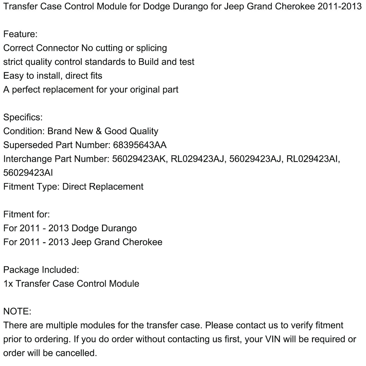 Transfer Case Control Module for Dodge Durango for Jeep Grand Cherokee 2011-2013