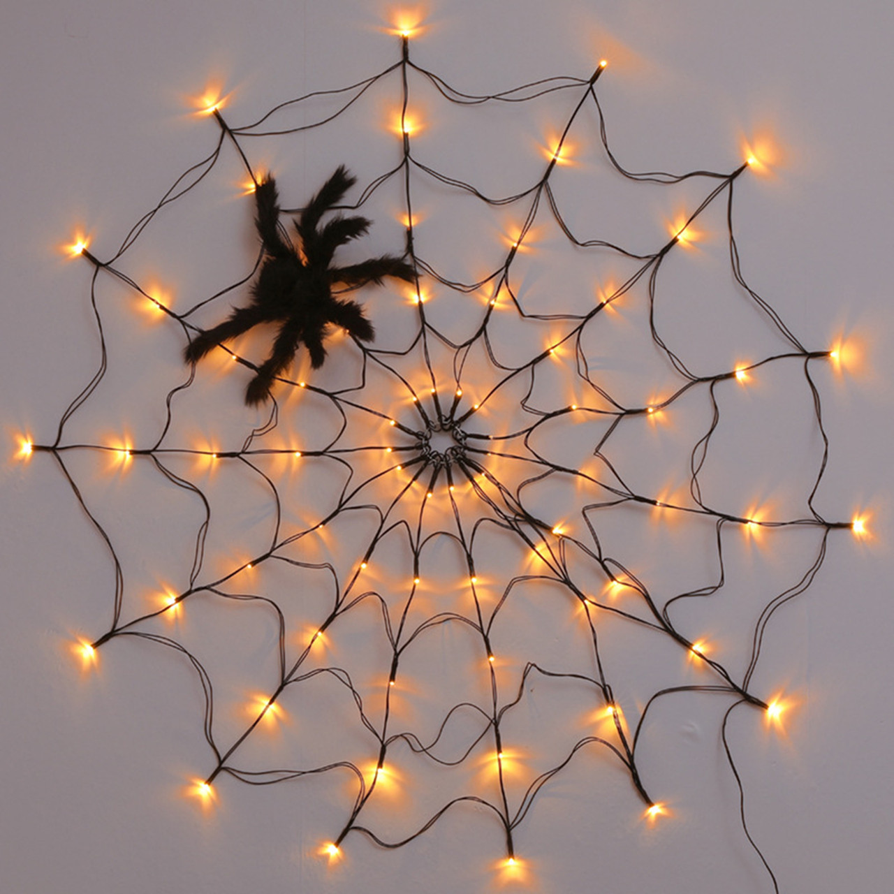 Halloween Decorations Web Lights Indoor Outdoor Party Garden Decoration+Spider Warm White Light + Spider USB