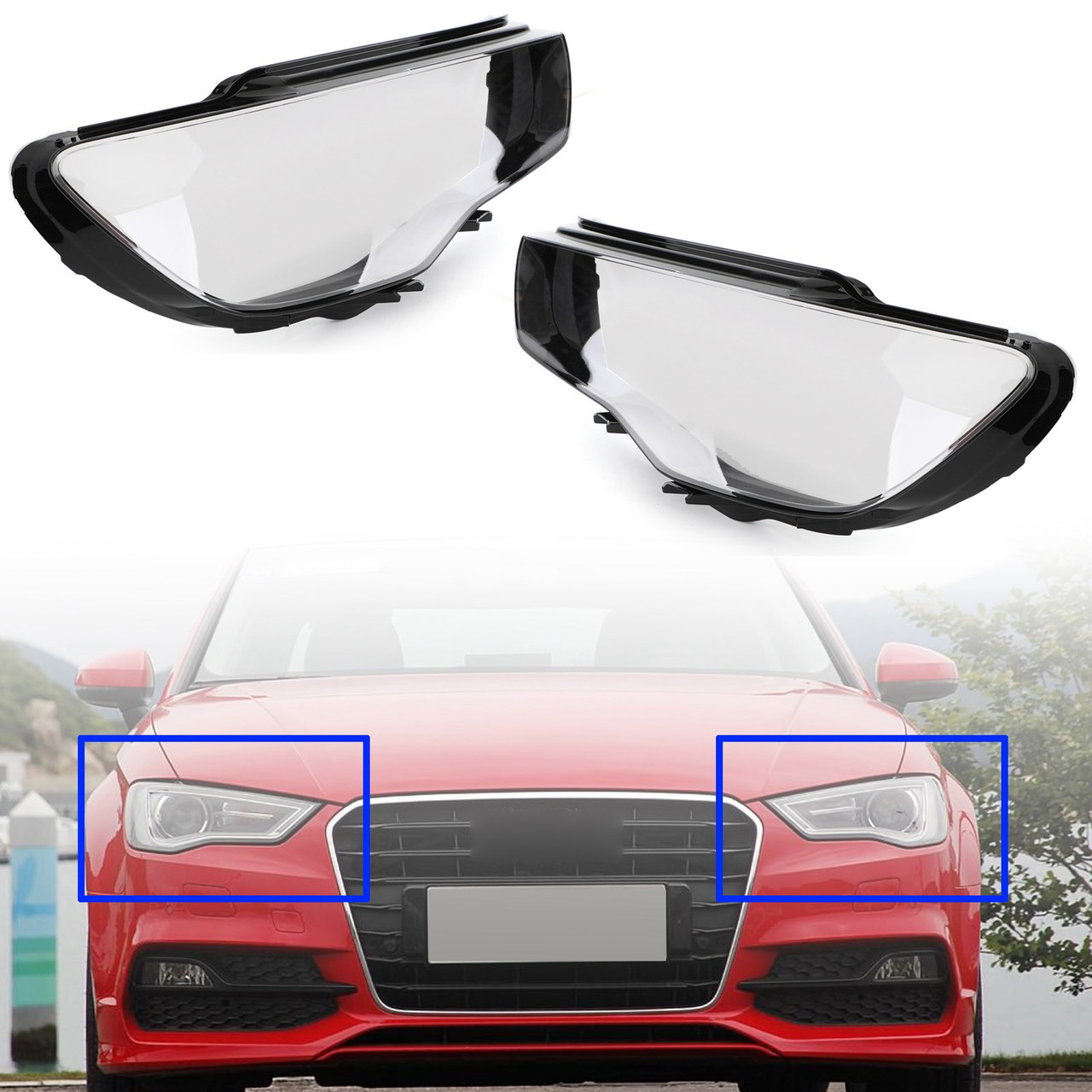 Left & Right Pair Headlight Cover Headlamp Lens For Audi A3 2013-2016 Clear