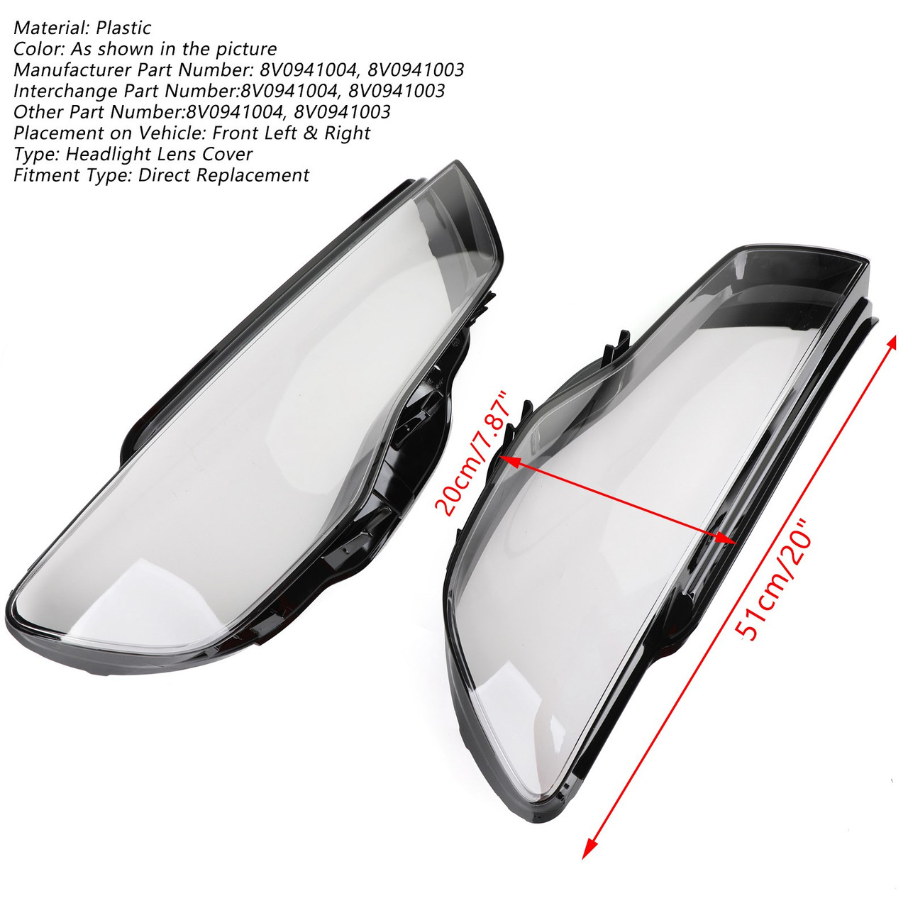 Left & Right Pair Headlight Cover Headlamp Lens For Audi A3 2013-2016 Clear