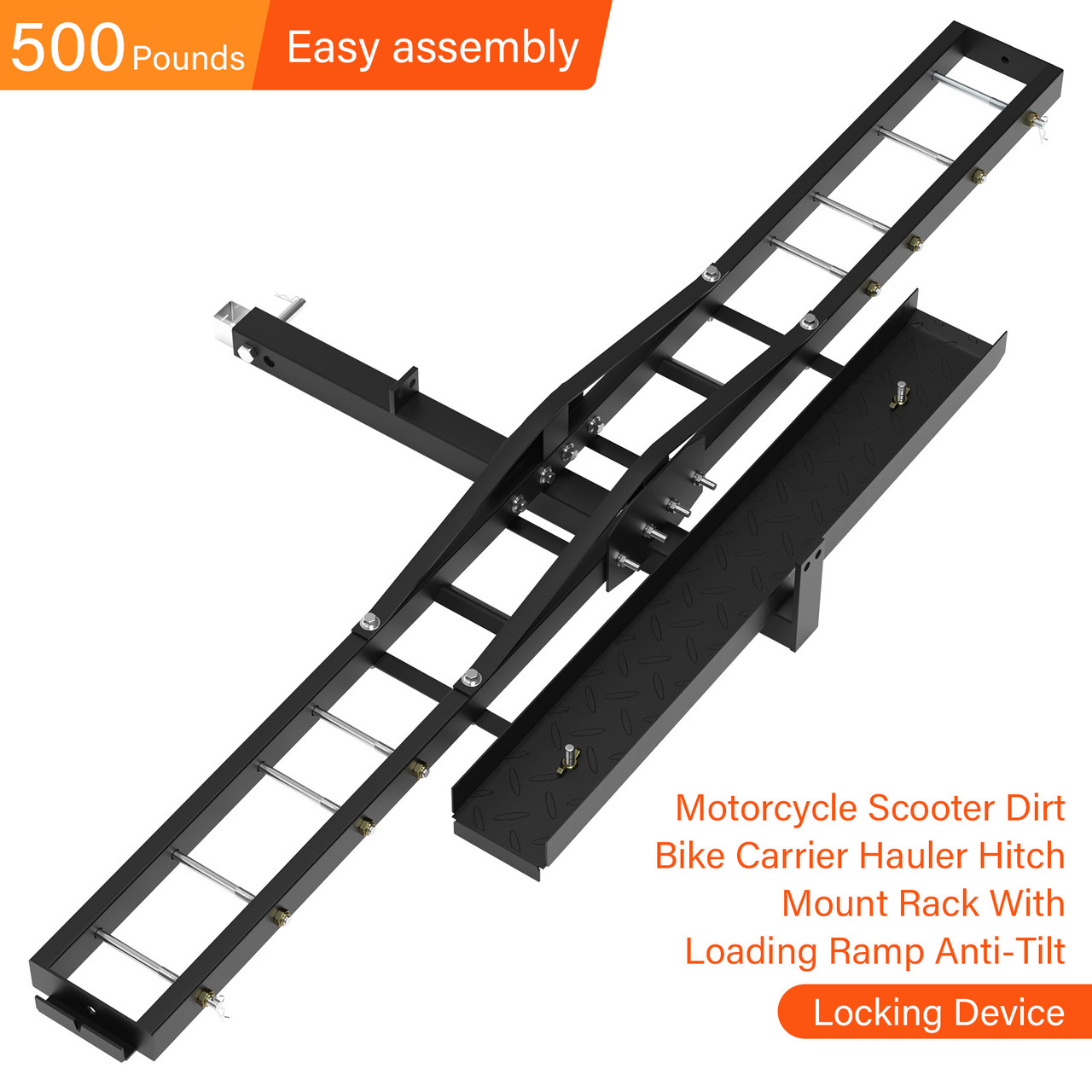 Black Motorcycle Scooter DirtBike Carrier Hauler Hitch Mount Rack Ramp Anti Tilt