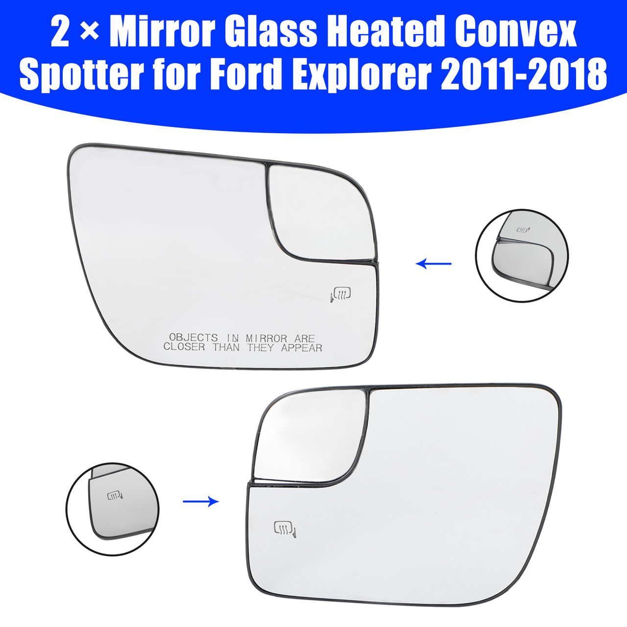 2X Mirror Glass Heated Convex Spotter for Ford Explorer 2011-2018