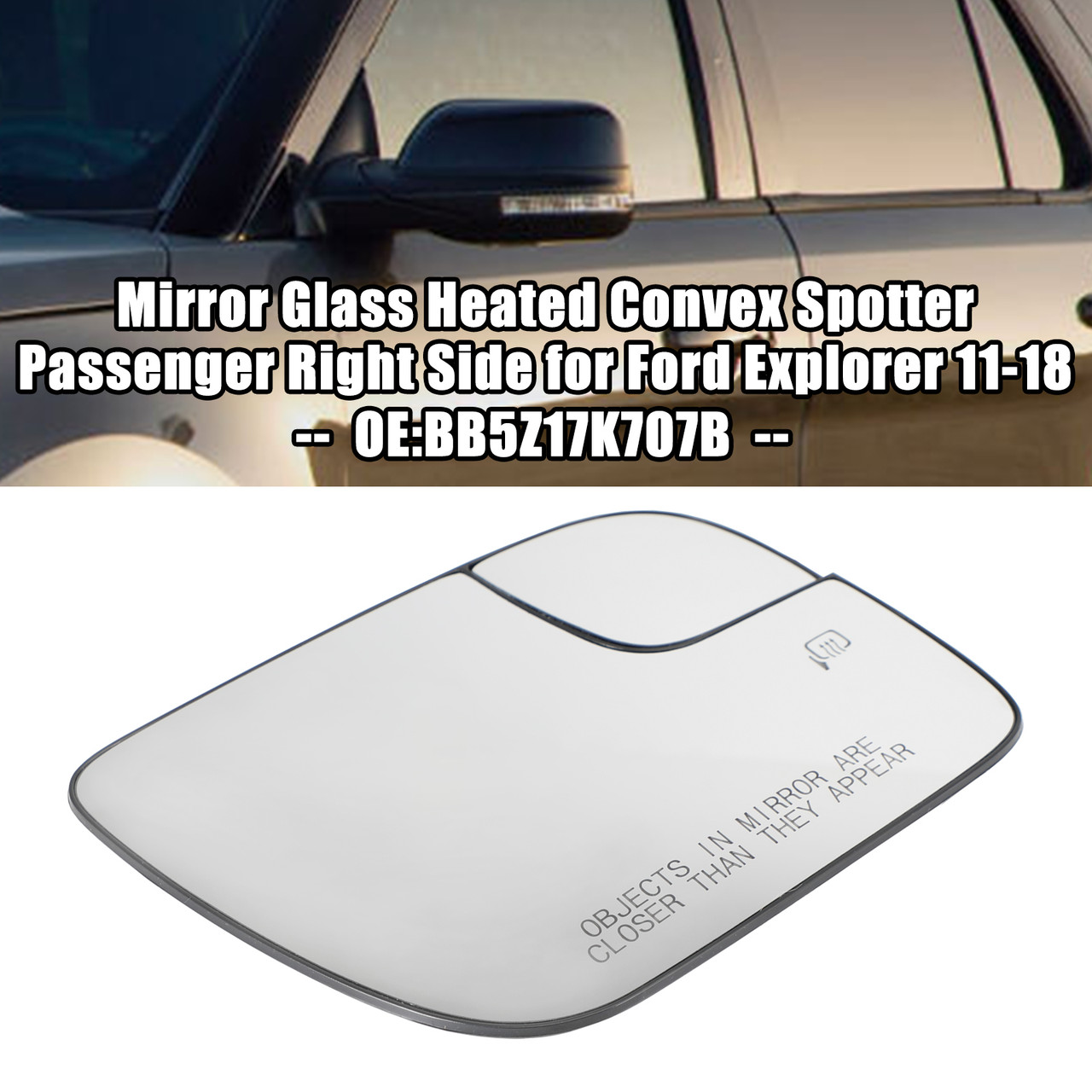 Mirror Glass Heated Convex Spotter Passenger Right Side for Ford Explorer 11-18