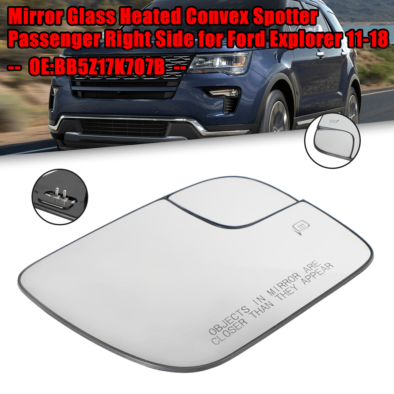 Mirror Glass Heated Convex Spotter Passenger Right Side for Ford Explorer 11-18