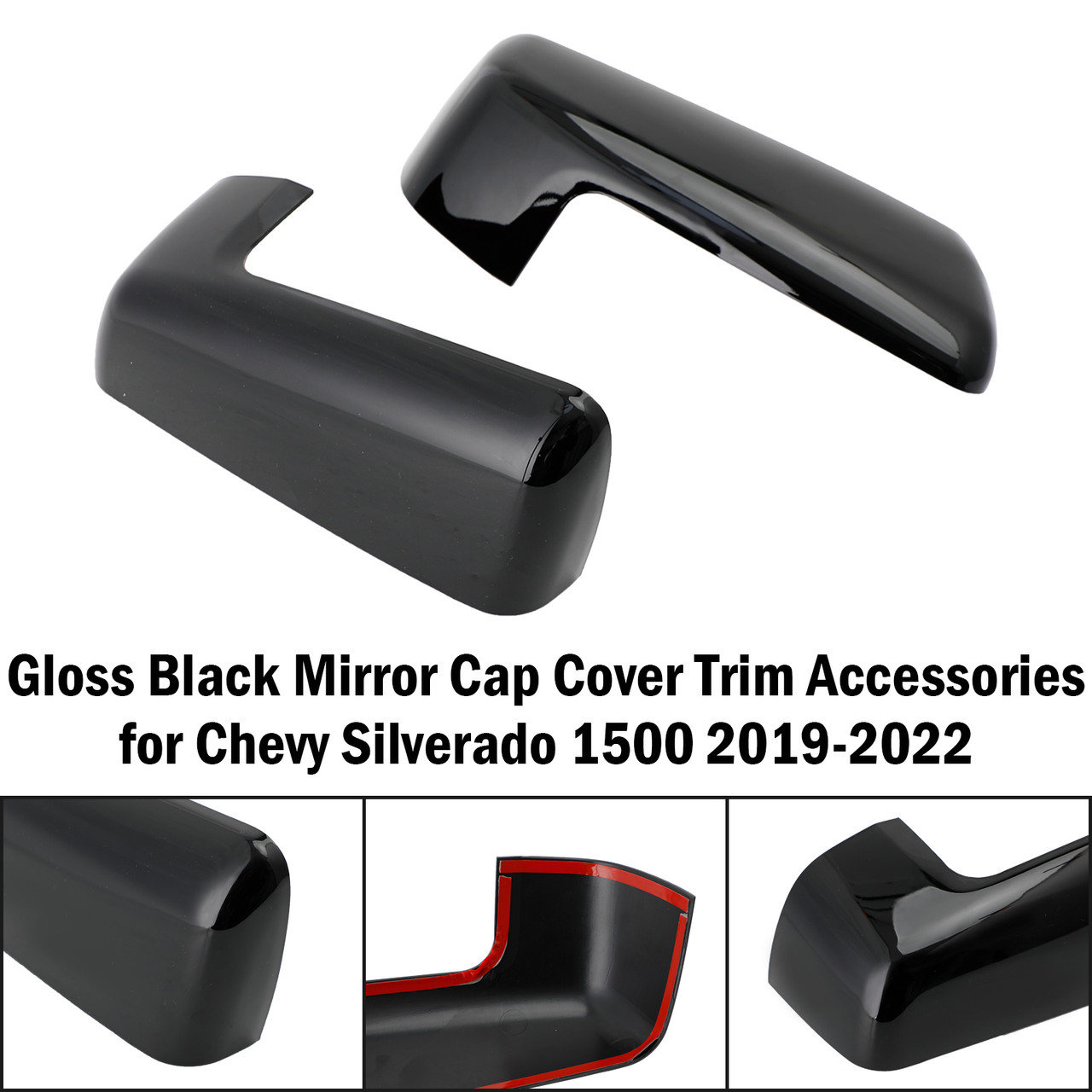 Gloss Black Mirror Cap Cover Trim Accessories for Chevy Silverado 1500 2019-2022
