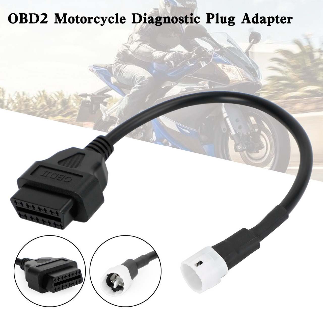 Motorcycle 3 Pin to OBD2 Diagnostic Adapter Code Scanner Cable For Yamaha X-MAX