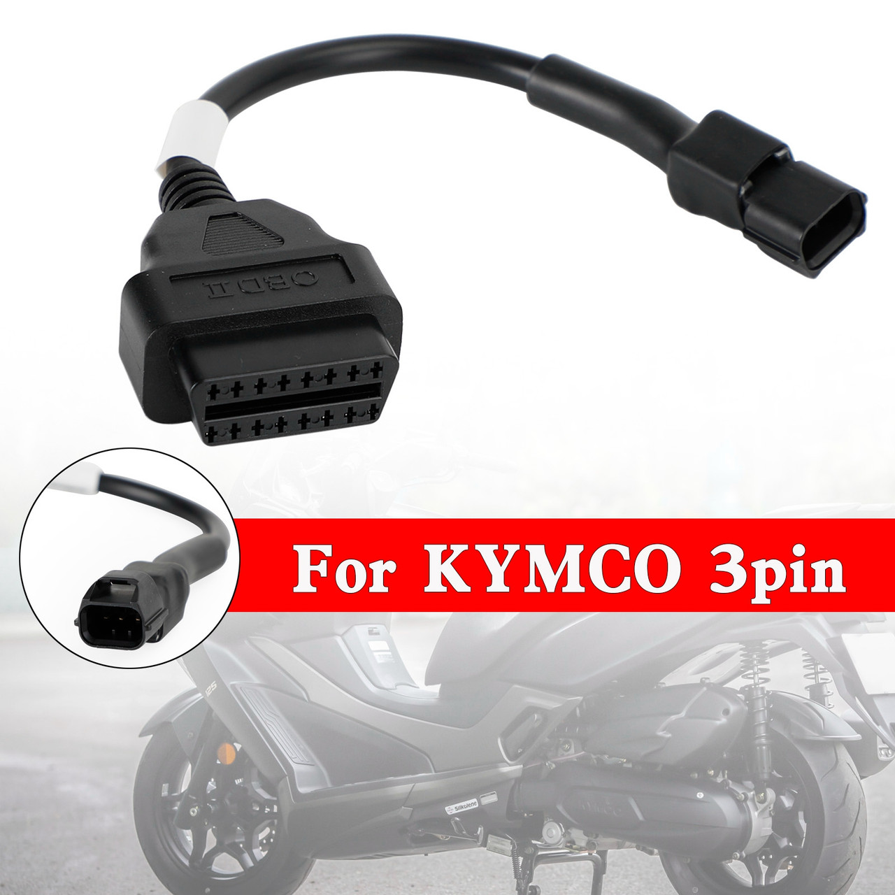 Motorcycle 3 Pin To 16 Pin OBD Adapter OBD2 Diagnostic Cable Connector For KYMCO