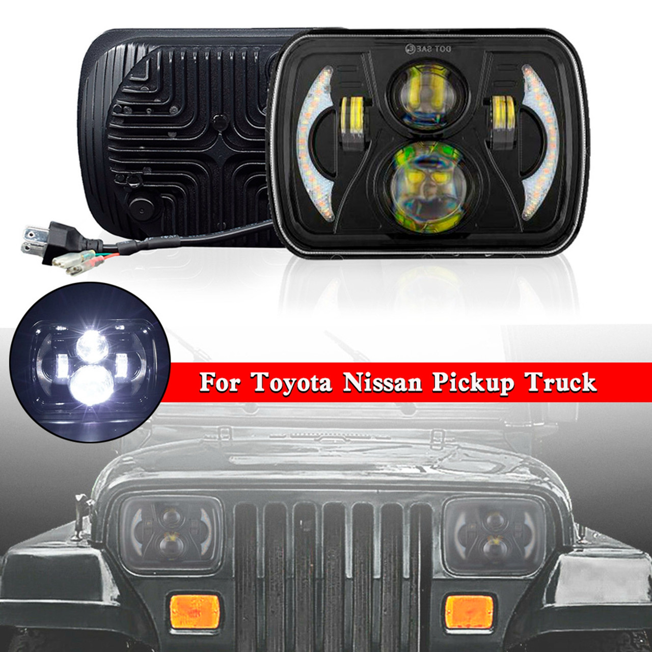 5X7" 7x6" Rectangle LED Headlight DRL Projector For Toyota Nissan Pickup Truck 5X7" 7x6" Rectangle LED Headlight DRL Projector For Toyota Nissan Pickup Truck