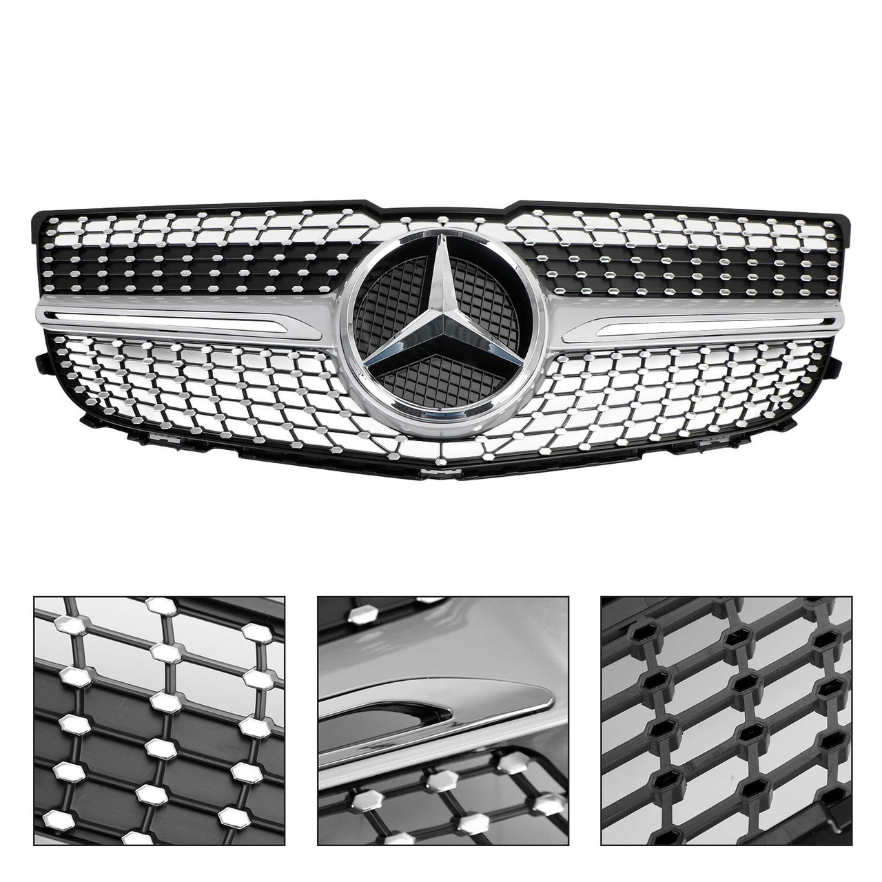 13-15 Mercedes-Benz X204 GLK250 GLK300 GLK350 Diamond Front Bumper Grille Grill W/logo 2048802983