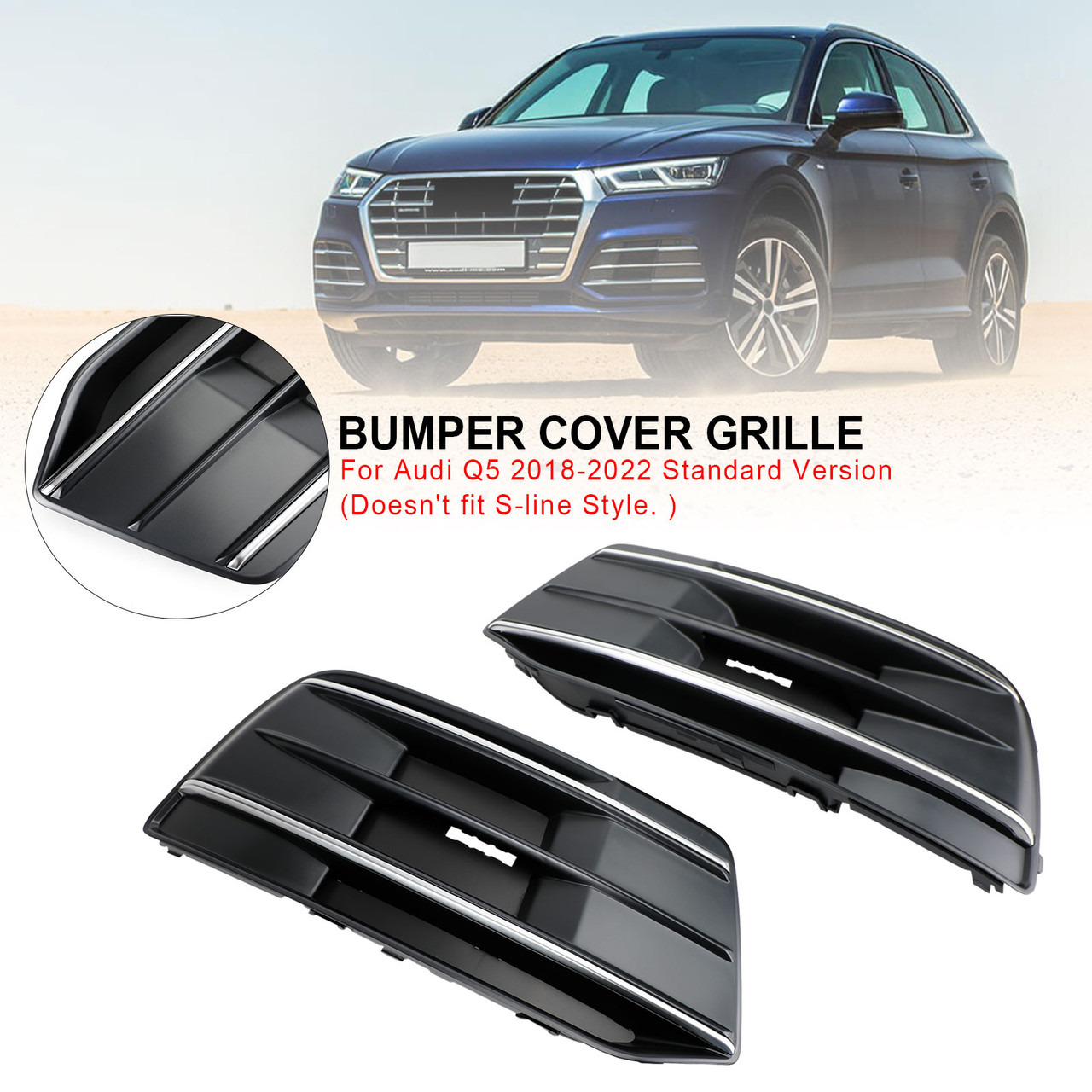 2PCS 18-22 Audi Q5 Front Bumper Cover Grille Bezel Insert