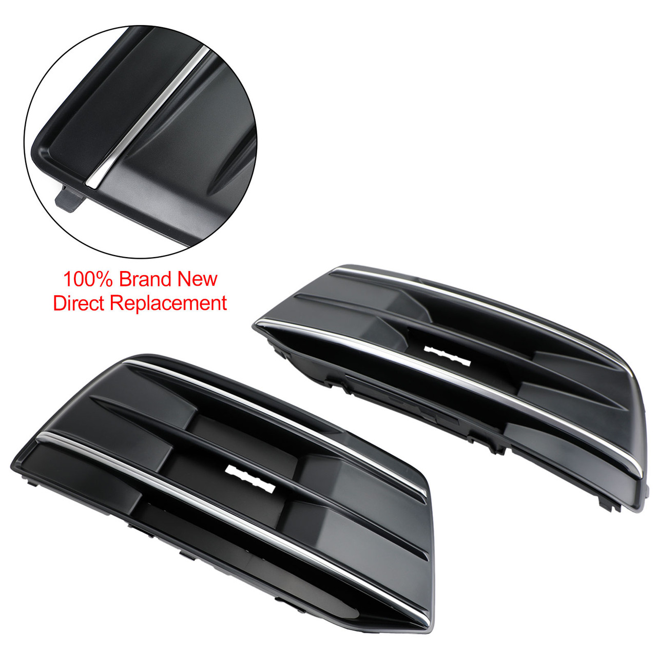 Front Fog Light Cover Grille For 2013-2017 Audi Q5 (Non S-Line) – Pair, Left & Right, ALL Black SQ5 Style