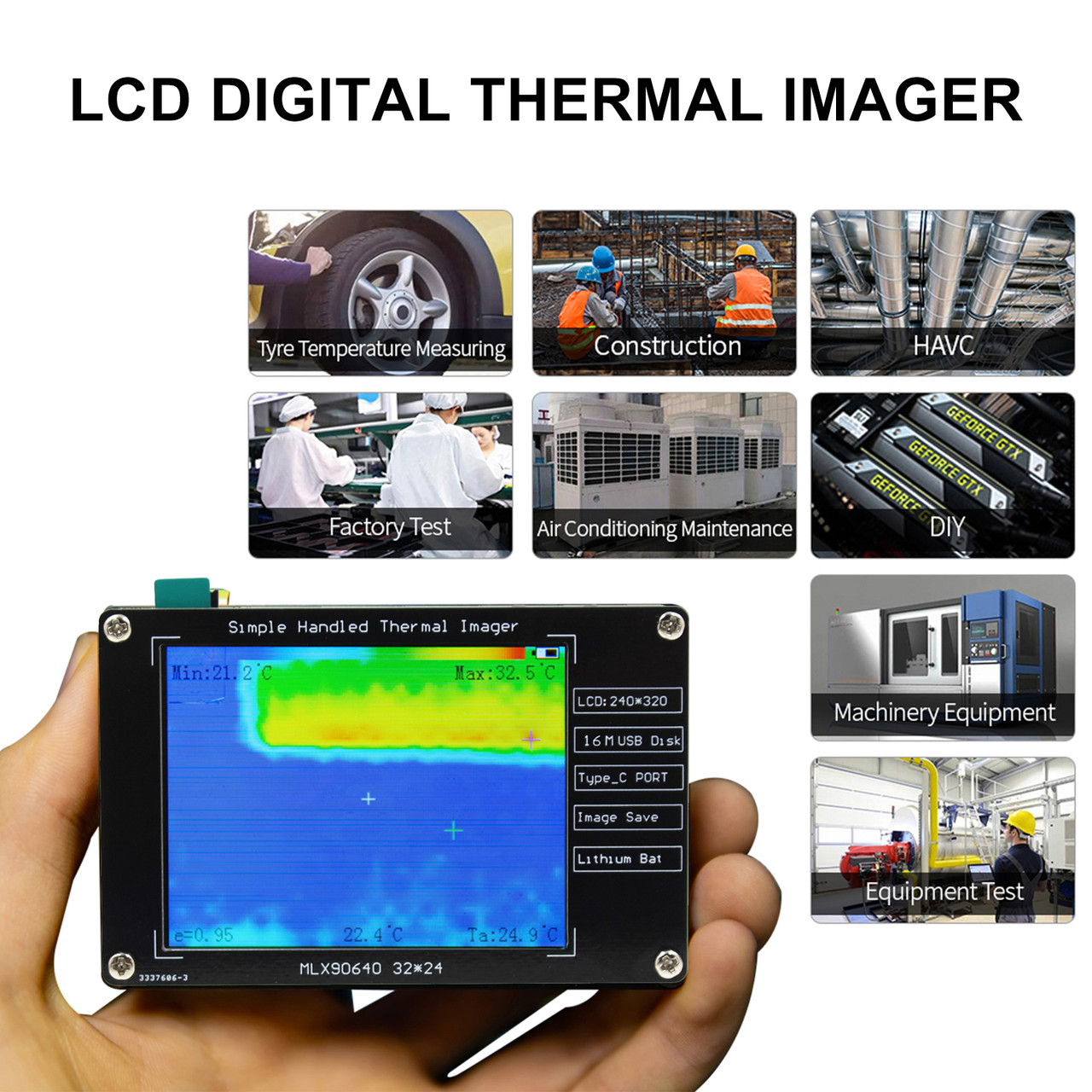 MLX90640 Digital Thermal Imager 2.8" Infrared Temperature Sensors Detection Tool