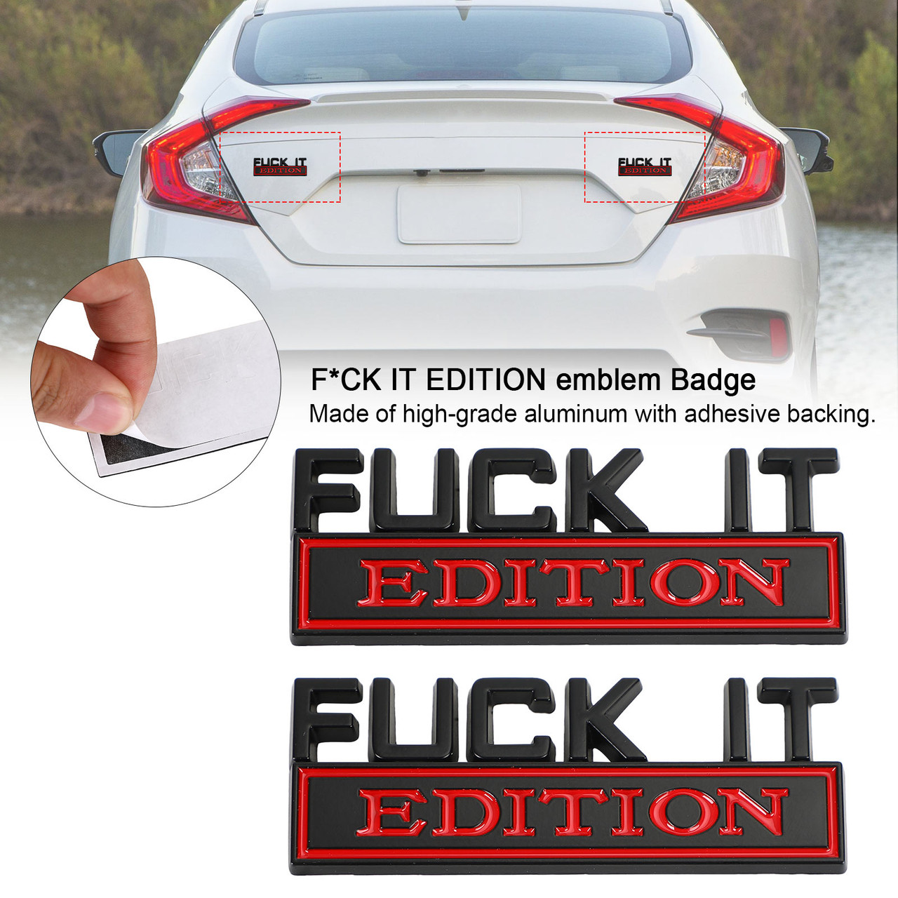2pc F*CK IT EDITION Car emblem Badges for Chevy Honda Toyota Ford Black/Red