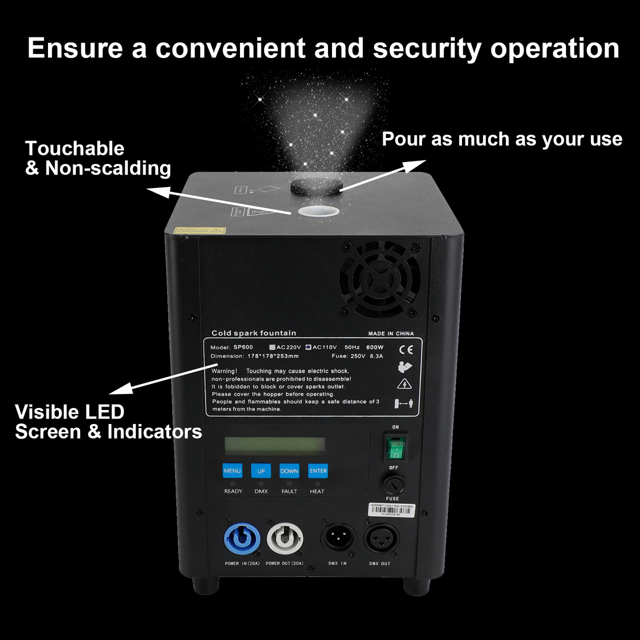 600W Electronic Cold Spark Firework Machine DMX Stage Effect Event