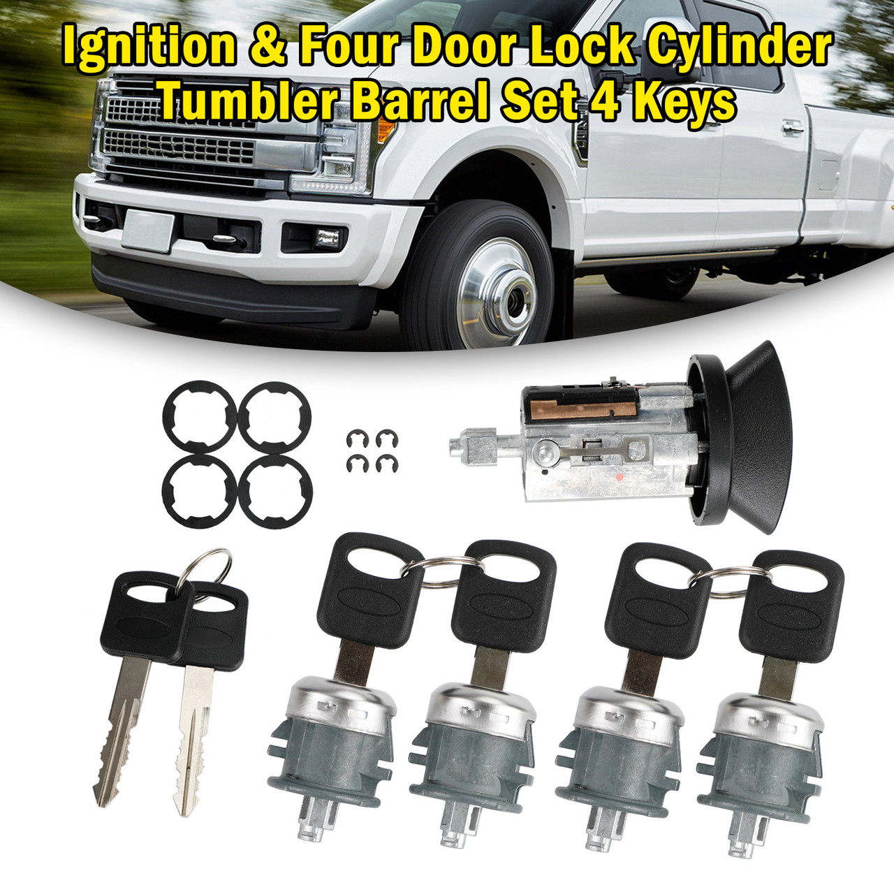 Ignition & Four Door Lock Cylinder Tumbler Barrel 4 Keys For Ford E Series Van