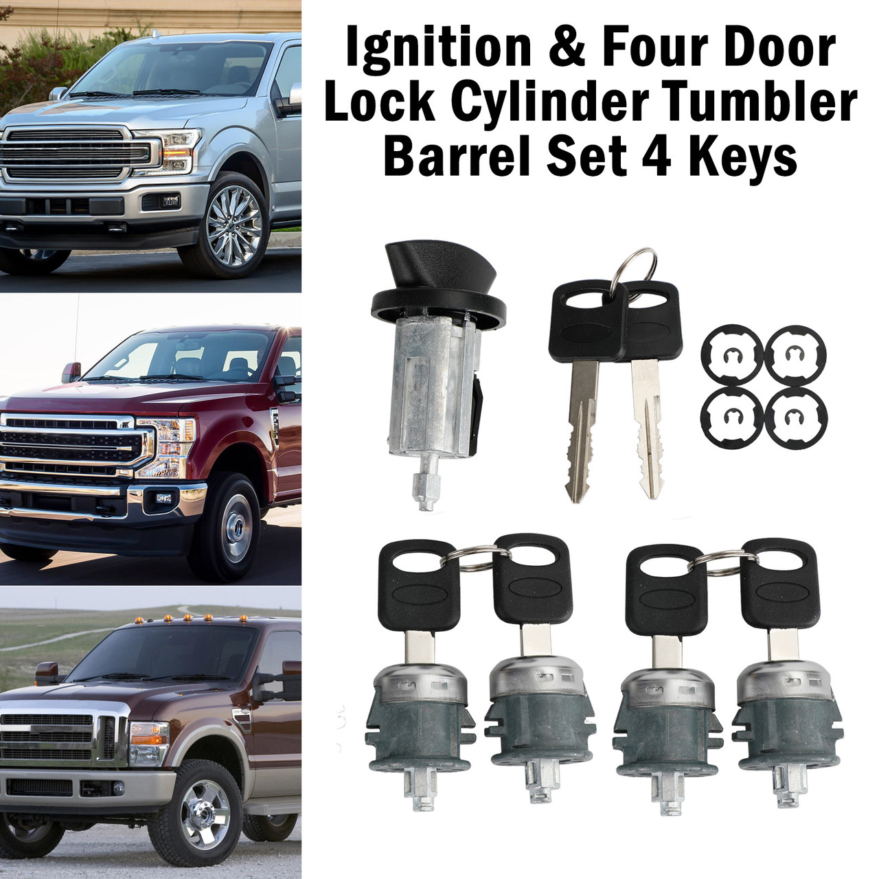 Ignition & Four Door Lock Cylinder Tumbler Barrel 4 Keys For Ford E Series Van