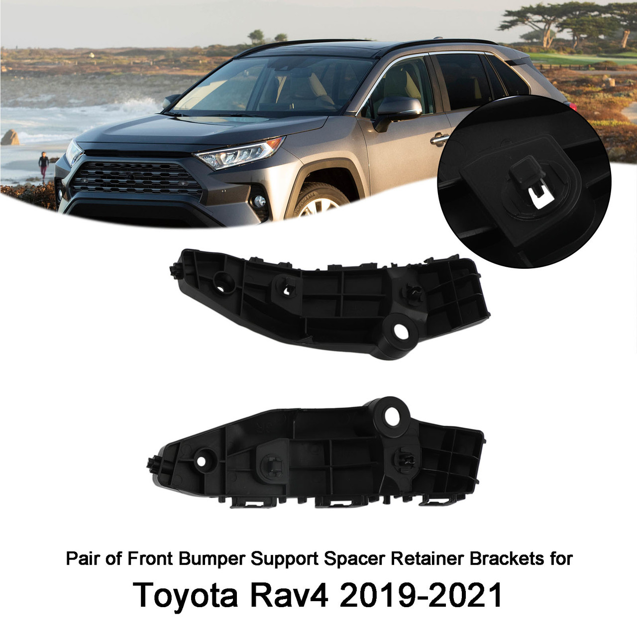 Pair of Front Bumper Support Spacer Retainer Brackets for Toyota Rav4 2019-2021