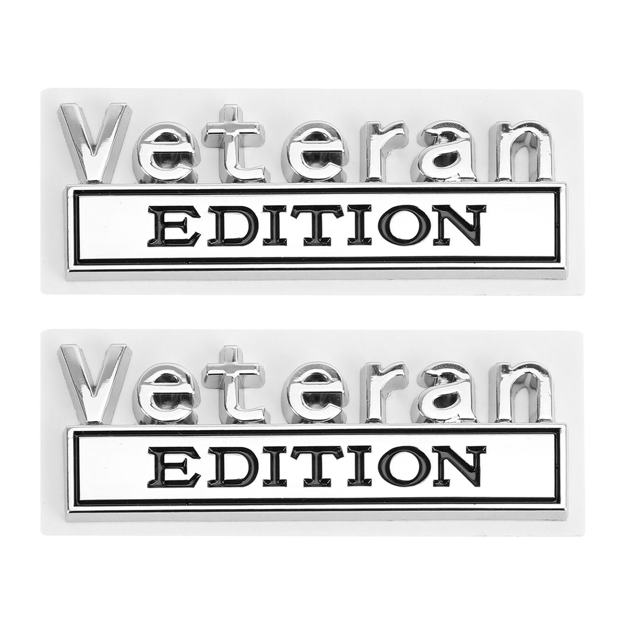 2pcs VETERAN Edition Emblem Badge Car Truck Rear Tailgate Sticker Decal Alloy Silver Black