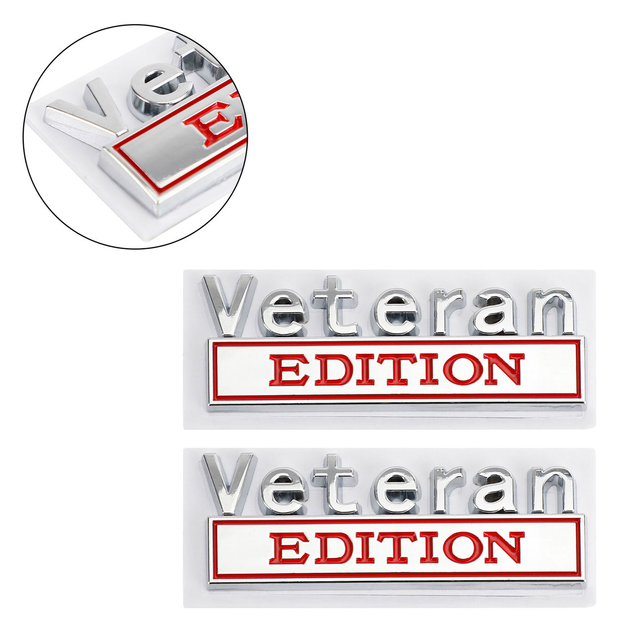 2pcs VETERAN Edition Emblem Badge Car Truck Rear Tailgate Sticker Decal Alloy Silver Red