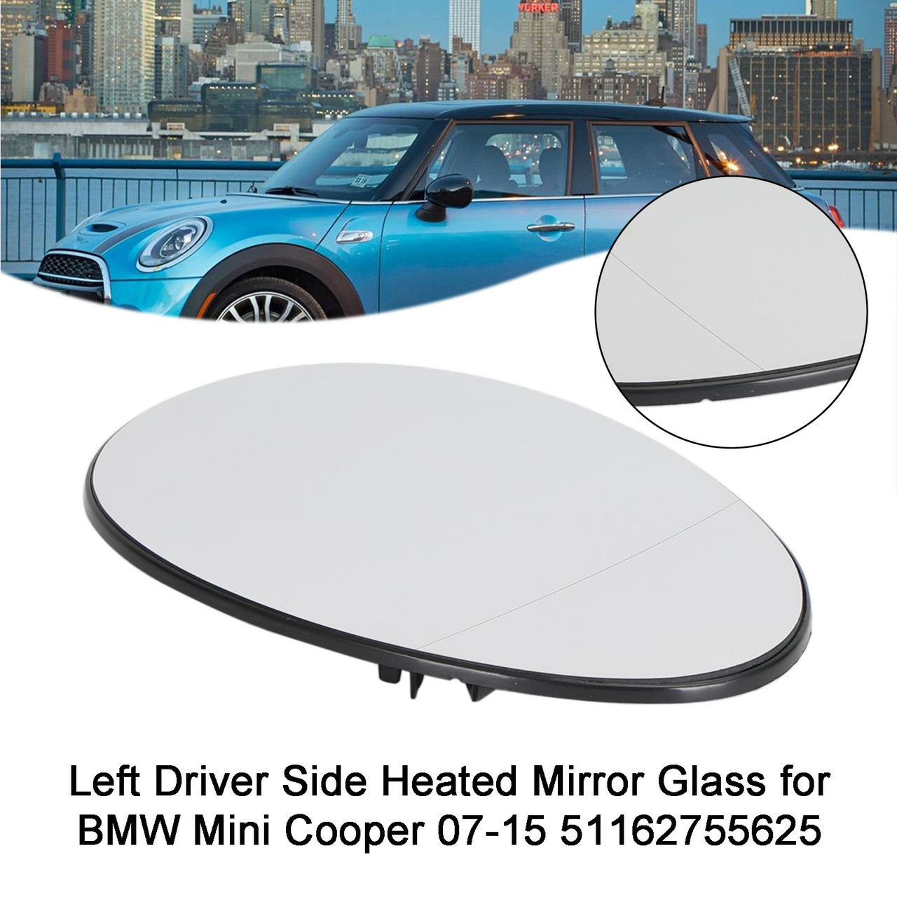 left Driver Side Heated Mirror Glass for BMW Mini Cooper 07-15 51162755625