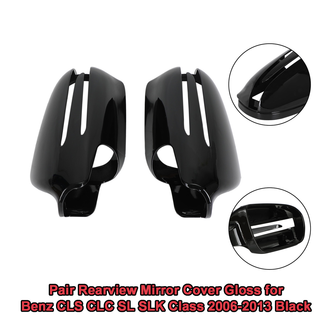 Pair Rearview Mirror Cover Gloss for Benz CLS CLC SL SLK Class 2006-2013 Black