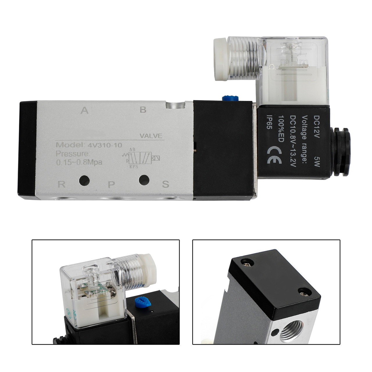 4V310-10 5 Way 2 Position PT3/8" DC 12V Pneumatic Electric Solenoid Air Valve