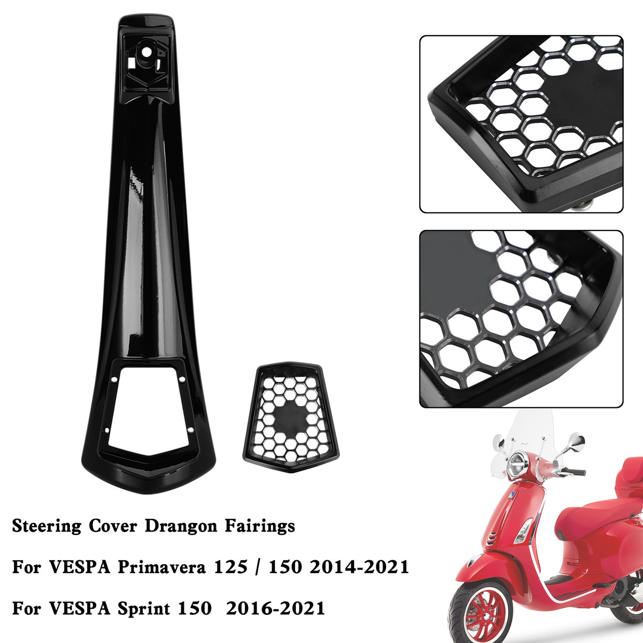 Steering Cover Drangon Fairings For VESPA Sprint Primavera 125/150 2014-2021 BLK