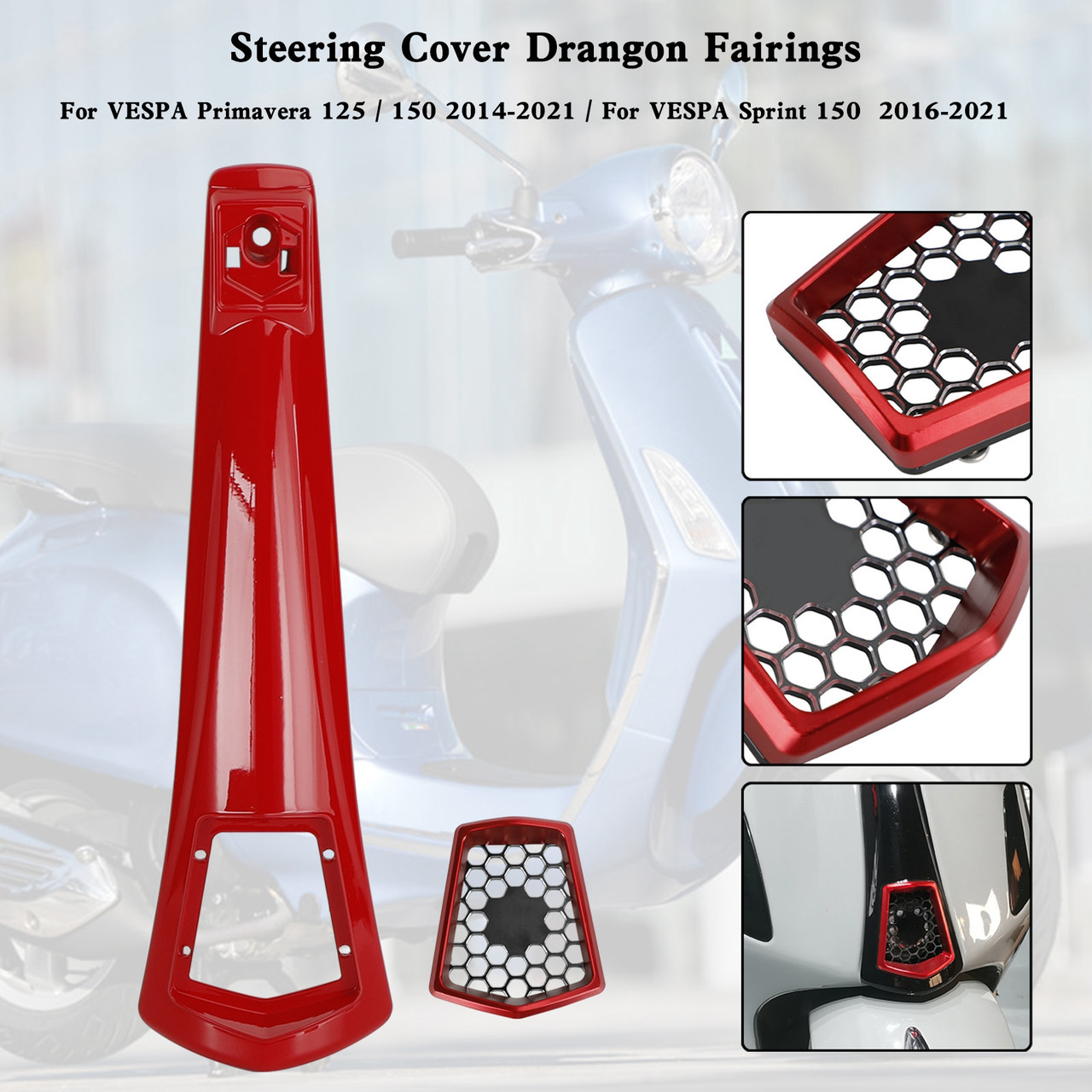 Steering Cover Drangon Fairings For VESPA Sprint Primavera 125/150 2014-2021 RED