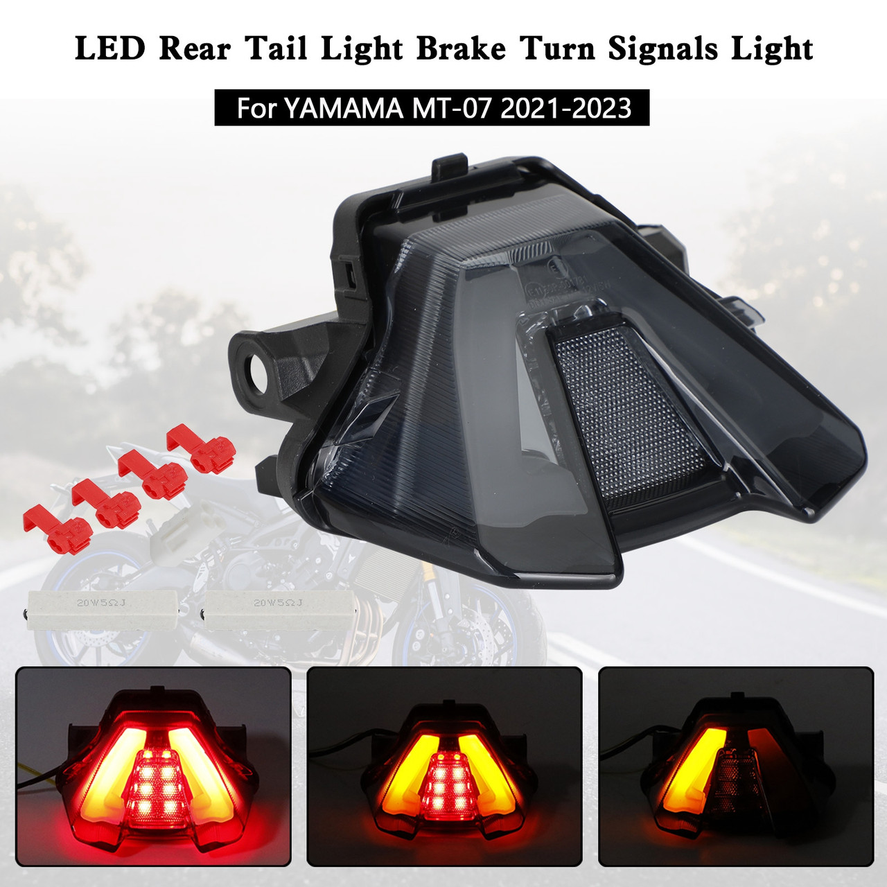 LED Rear Tail Light Brake Turn Signals For Yamaha MT-07 MT07 2021-2023 Black