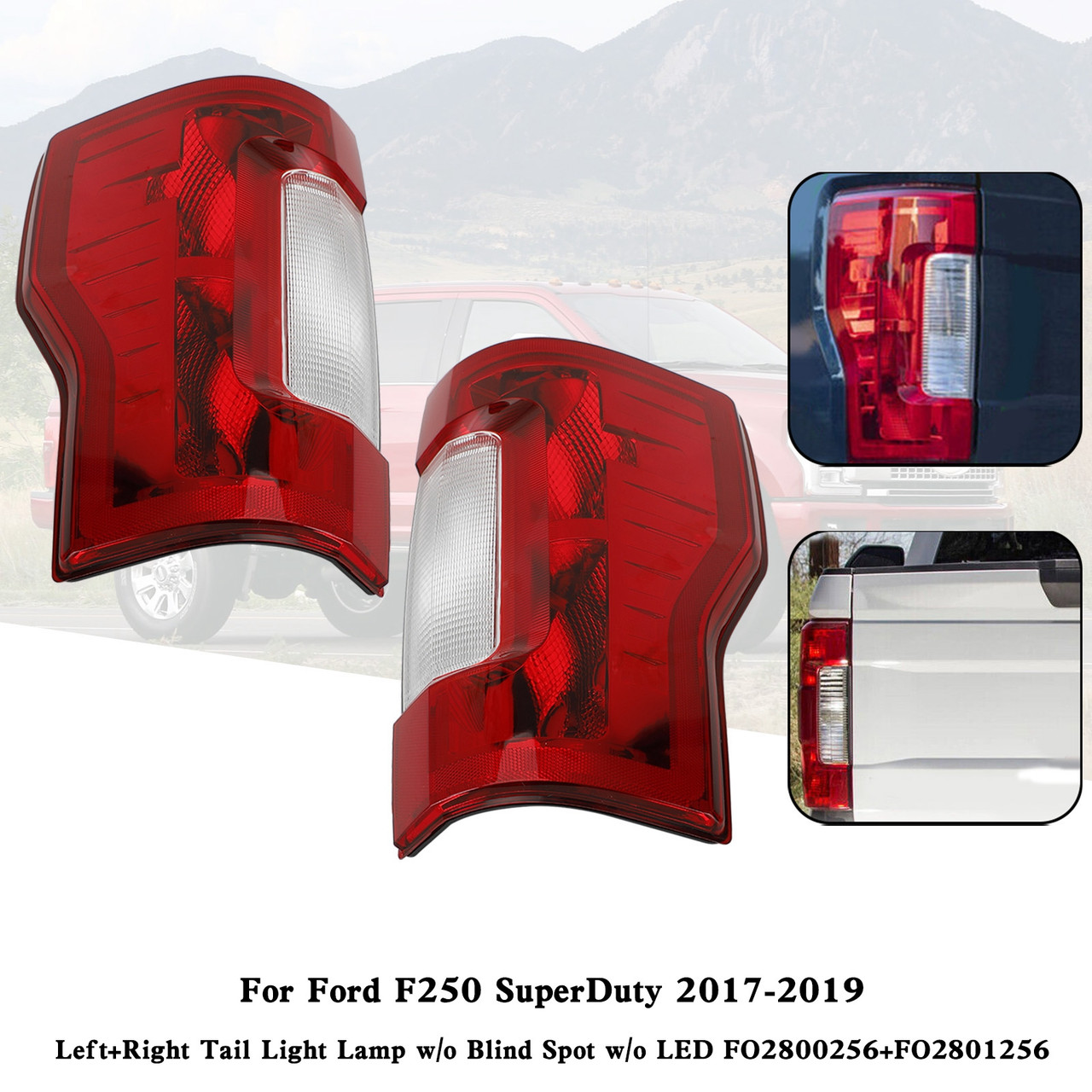 Left+Right 17-19 Ford F-250 F-350 Super Duty Tail Light Lamp w/o Blind Spot w/o LED FO2800256 FO2801256