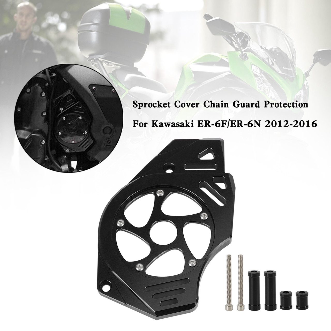 Sprocket Cover Chain Guard Protection Kawasaki Ninja Vulcan 650 ER-6N Black